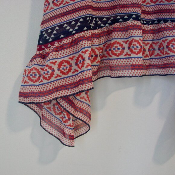 Beaded Flowy Tank Top Boho Hippie Blue Red Asymmetrical Hem Sheer Size Medium - Picture 9 of 13